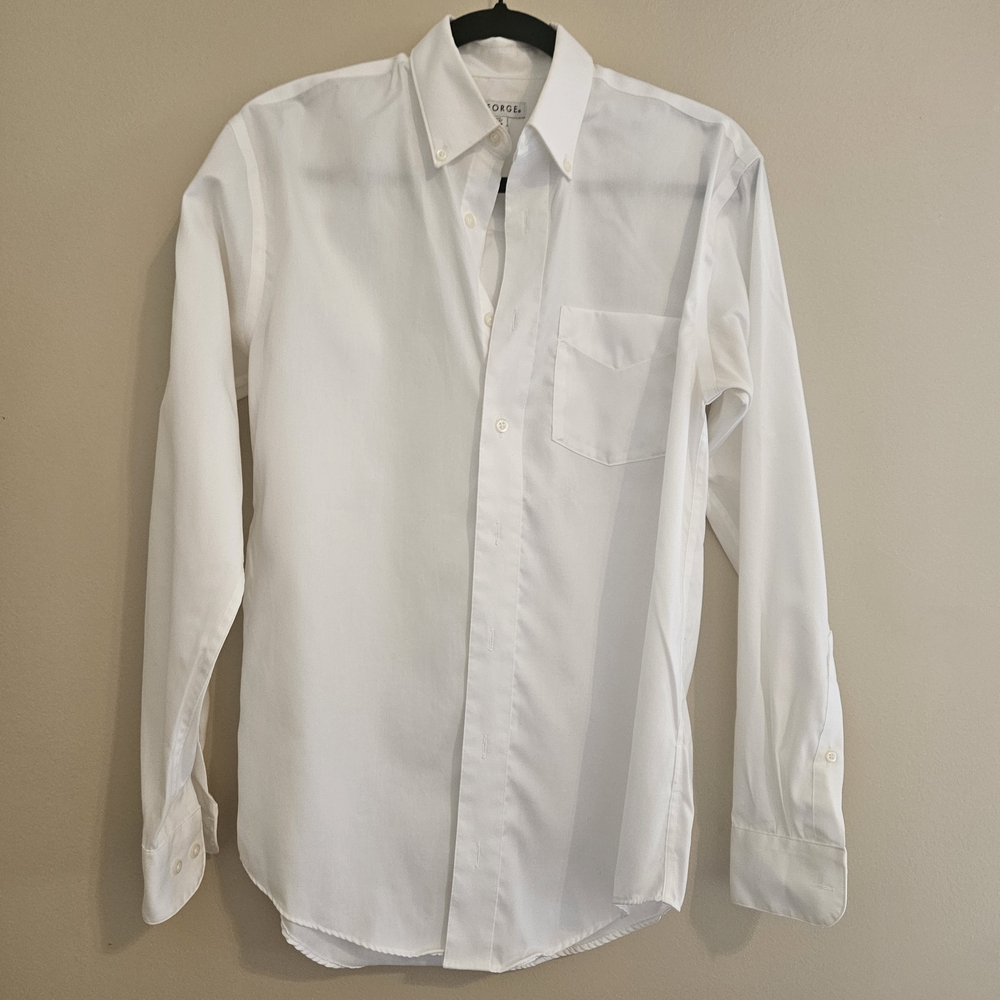 George Men's Small White Casual Button Down Collared Long Sleeve Shirt